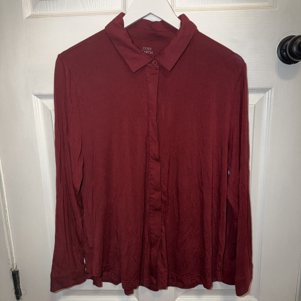 Cozy Earth Bamboo Collared Long Sleeve Button Down Shirt Comfort Lounge L